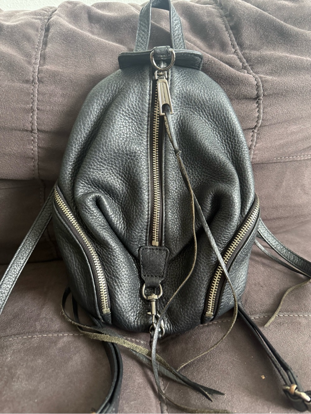 Rebecca Minkoff Black Pebbled Leather Backpack with Silver Hardware